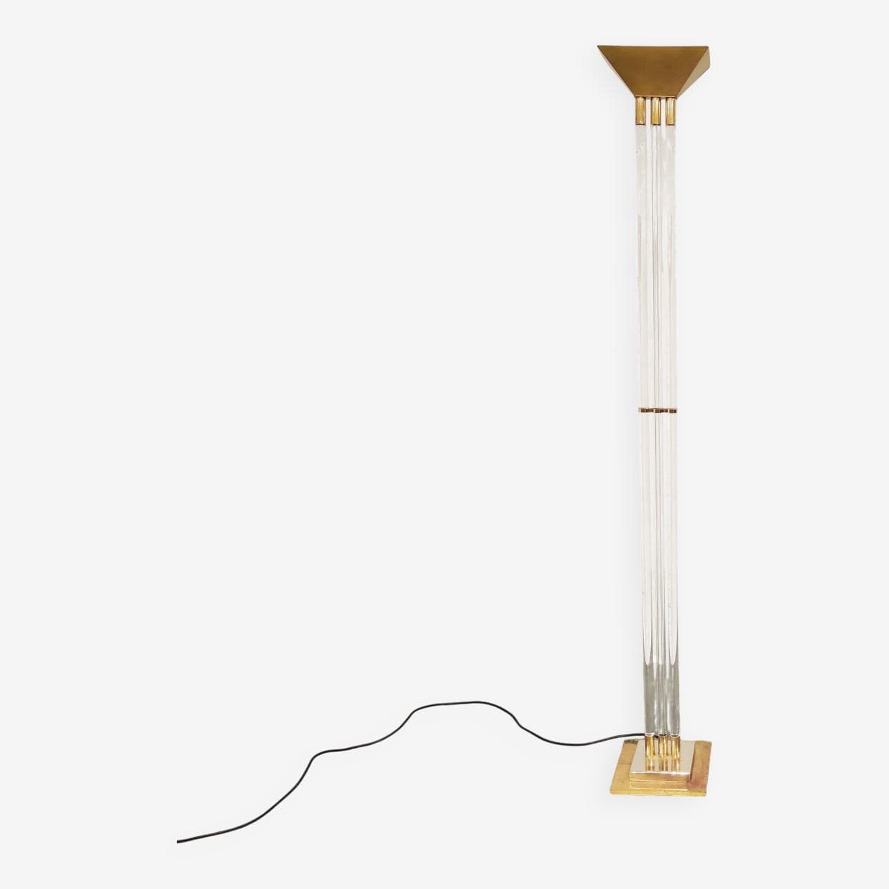 Lampa podłogowa, złoty, mosiądz, akryl, Francja, lata 70. - 272626