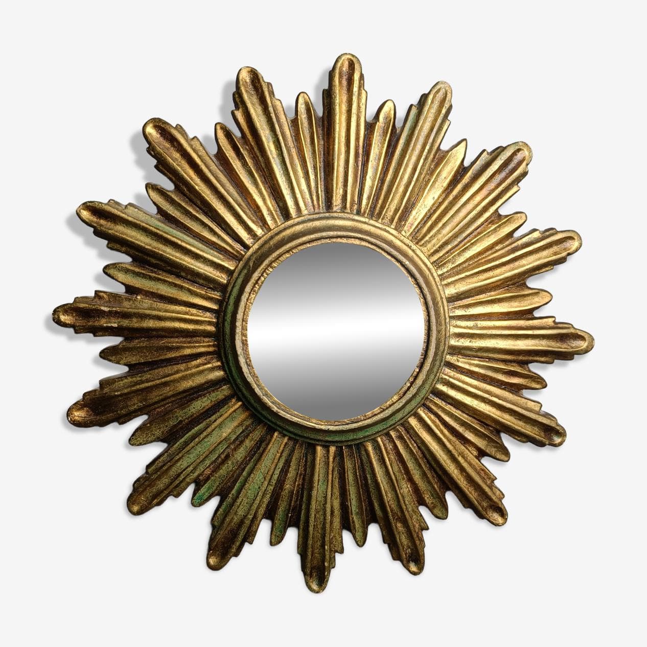 Sunburst mirror Ø28 cm, gold, glass, Belgium, 1960s. - 272598
