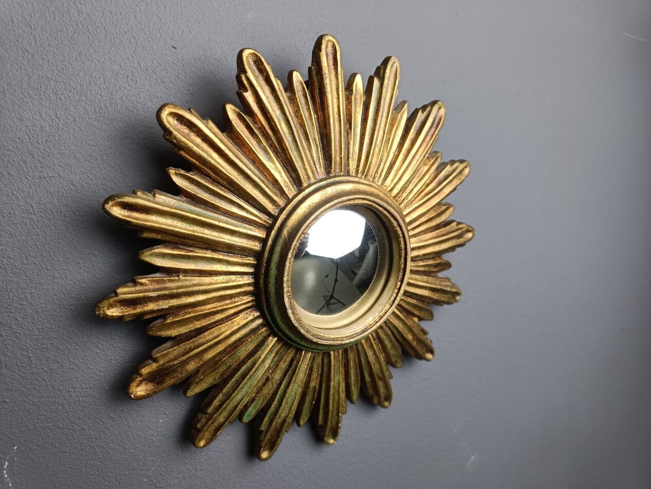 Sunburst mirror Ø28 cm, gold, glass, Belgium, 1960s. - 272591