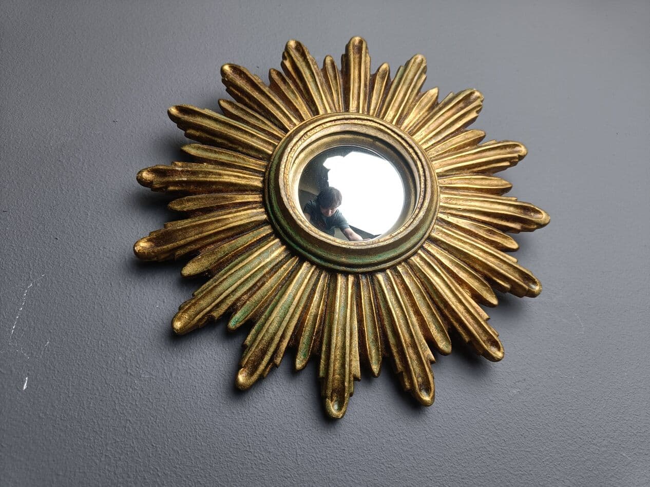 Sunburst mirror Ø28 cm, gold, glass, Belgium, 1960s. - 272593