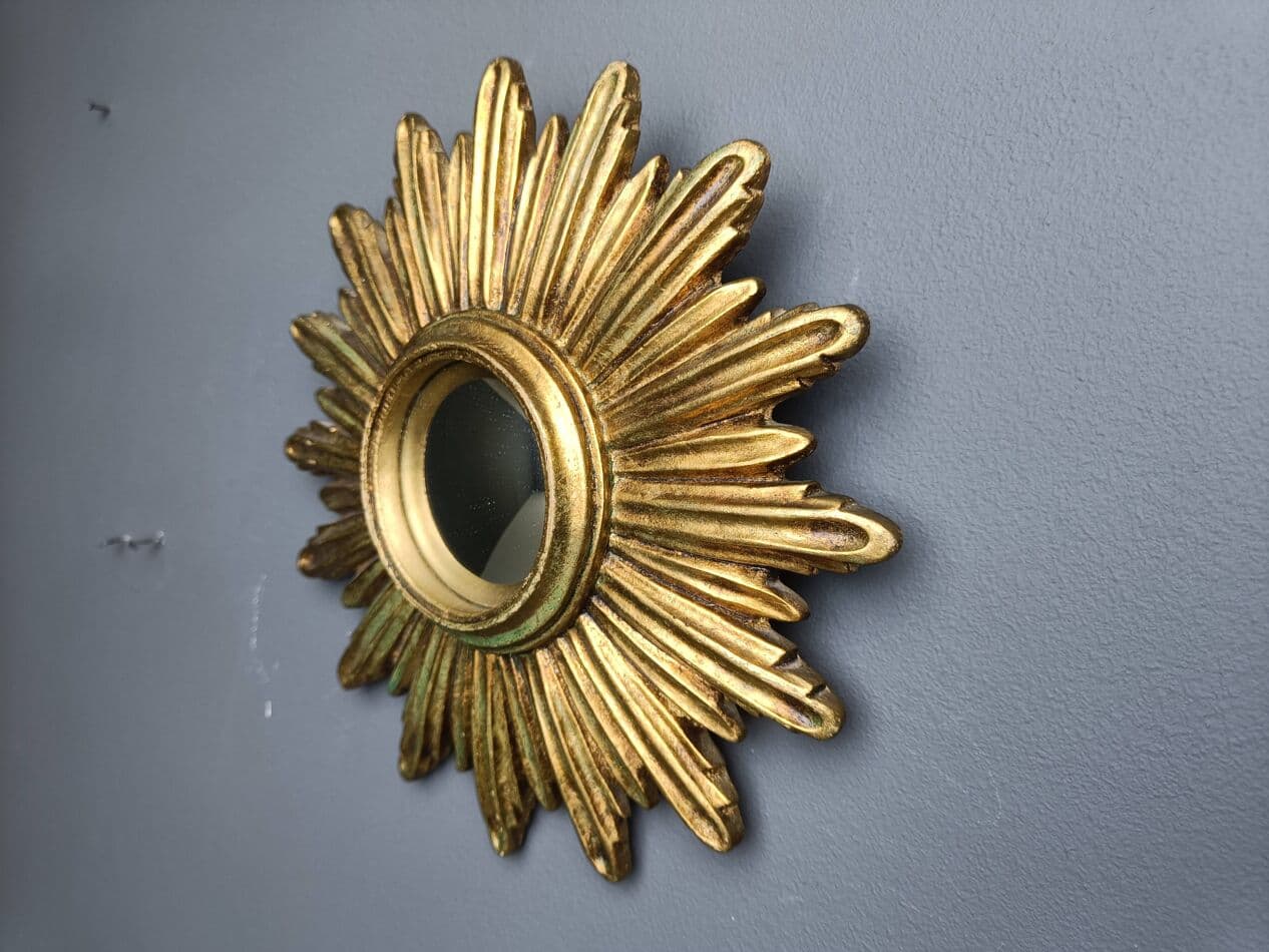 Sunburst mirror Ø28 cm, gold, glass, Belgium, 1960s. - 272595