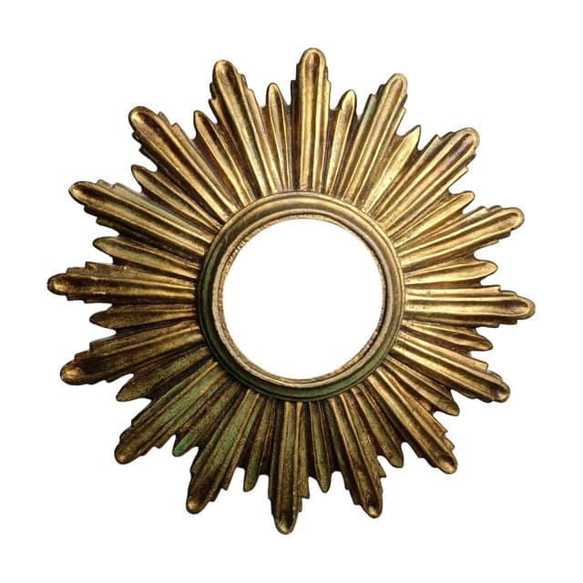 Sunburst mirror Ø28 cm, gold, glass, Belgium, 1960s. - DIMENSION