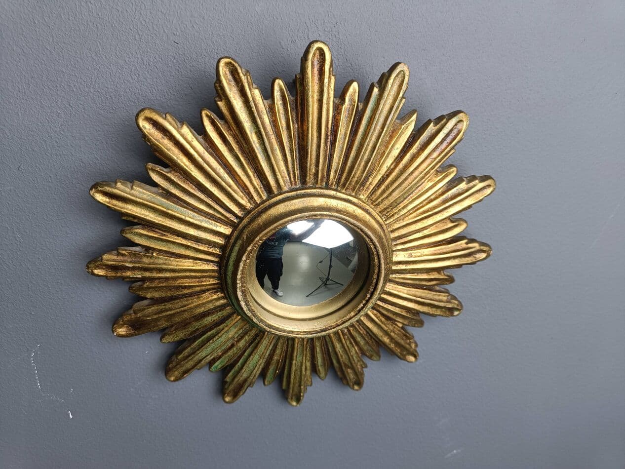 Sunburst mirror Ø28 cm, gold, glass, Belgium, 1960s. - 272592