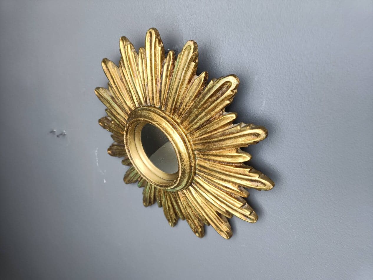 Sunburst mirror Ø28 cm, gold, glass, Belgium, 1960s. - 272594
