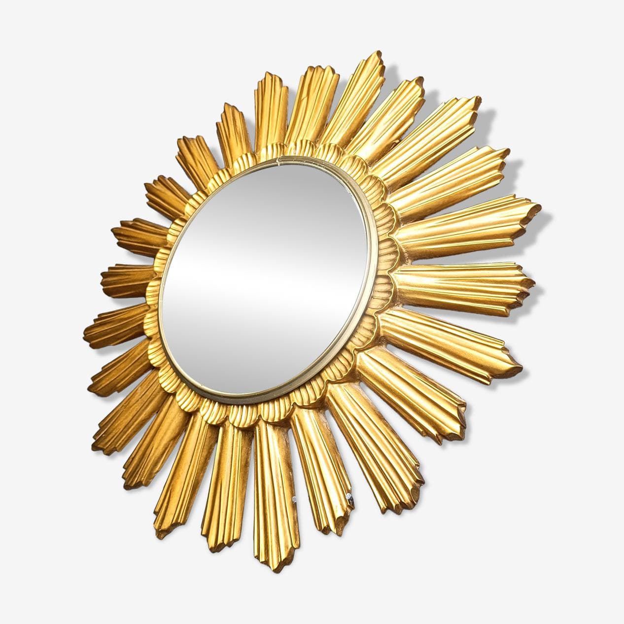 Sunburst mirror, gold, glass, Belgium, 1960s. - 272580