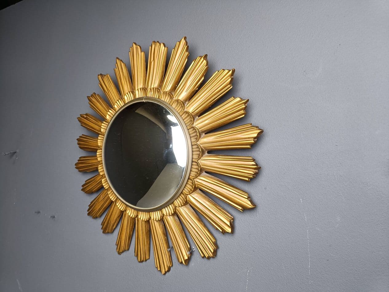 Sunburst mirror, gold, glass, Belgium, 1960s. - 272578