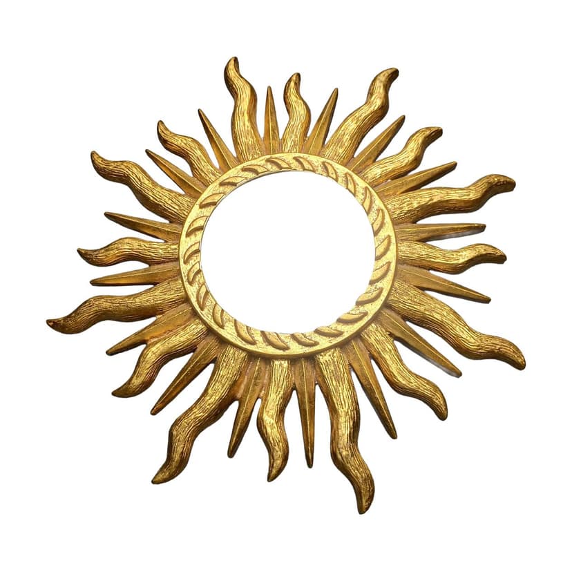 Lustro sunburst Ø43 cm, złoty, szkło, Belgia, lata 60.