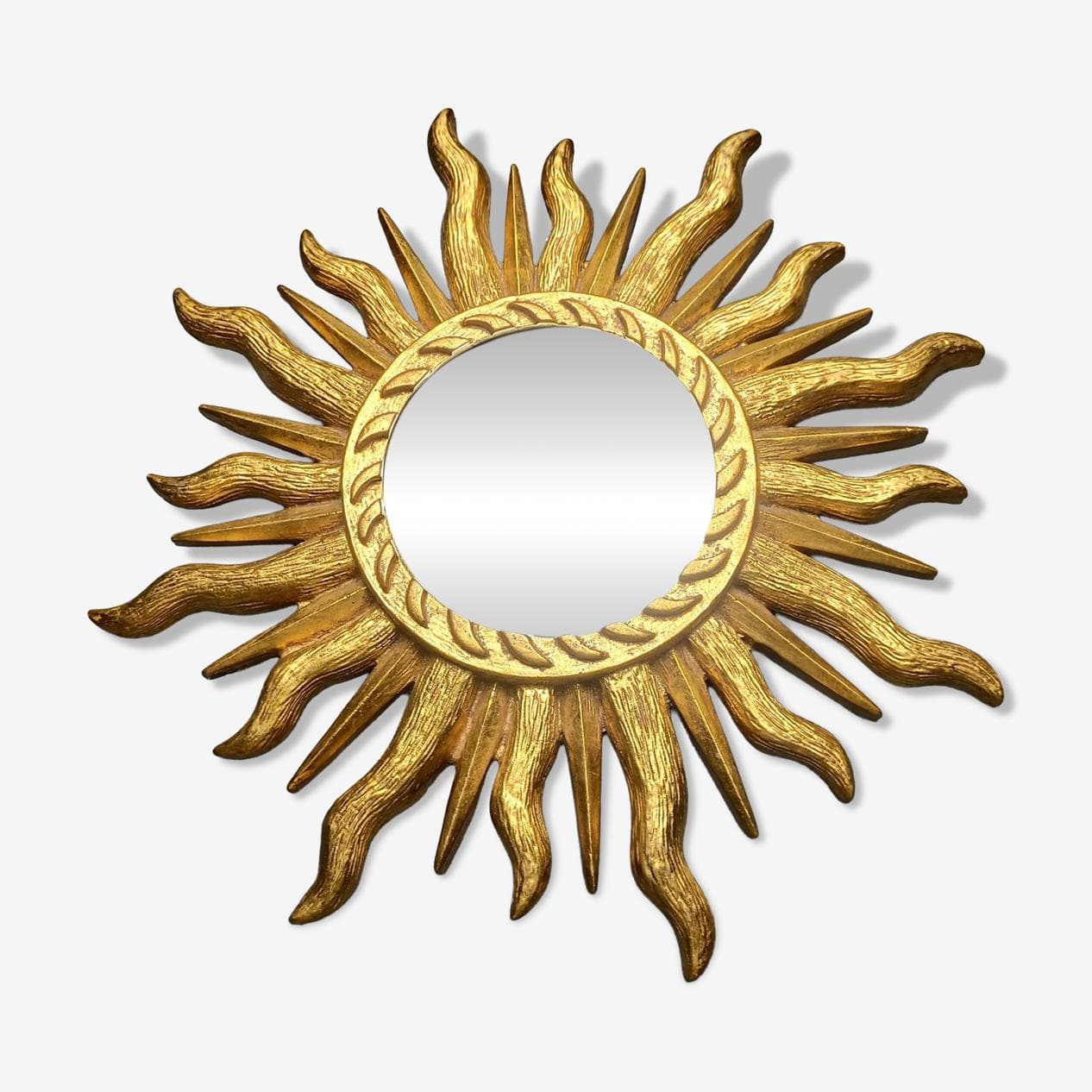 Lustro sunburst Ø43 cm, złoty, szkło, Belgia, lata 60. - 272568