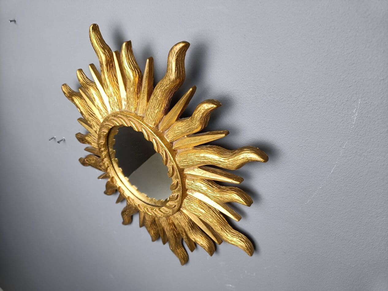 Lustro sunburst Ø43 cm, złoty, szkło, Belgia, lata 60. - 272570