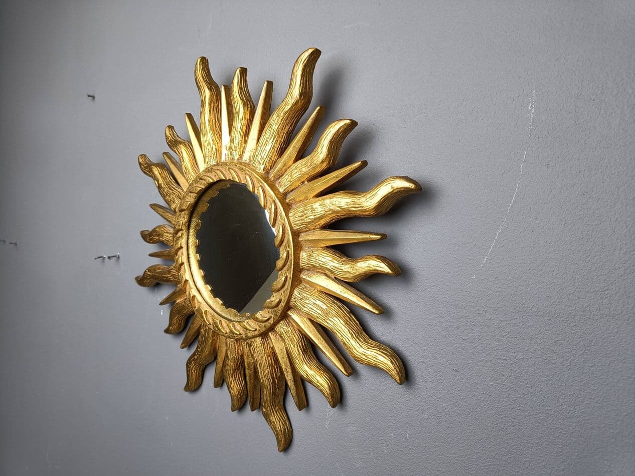 Lustro sunburst Ø43 cm, złoty, szkło, Belgia, lata 60. - 272569