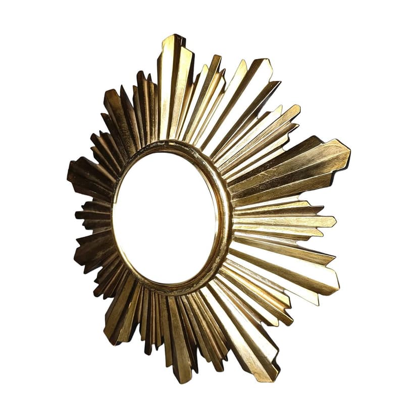 Sunburst mirror, gold, glass, Belgium, 1960s.