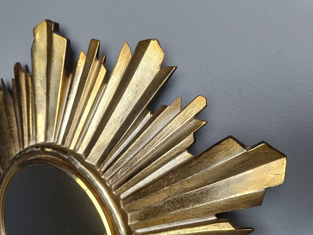 Sunburst mirror, gold, glass, Belgium, 1960s. - 272555