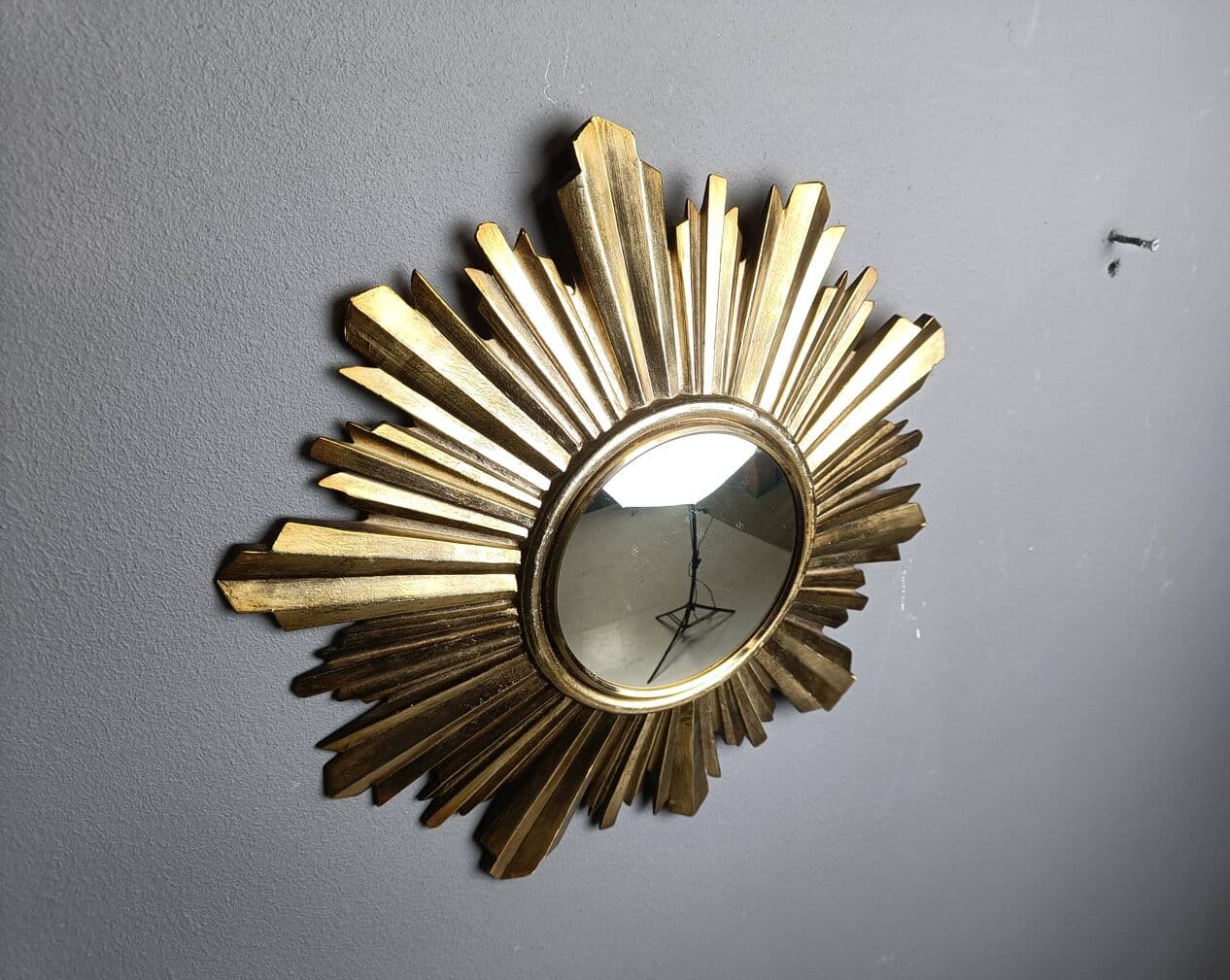 Sunburst mirror, gold, glass, Belgium, 1960s. - 272563