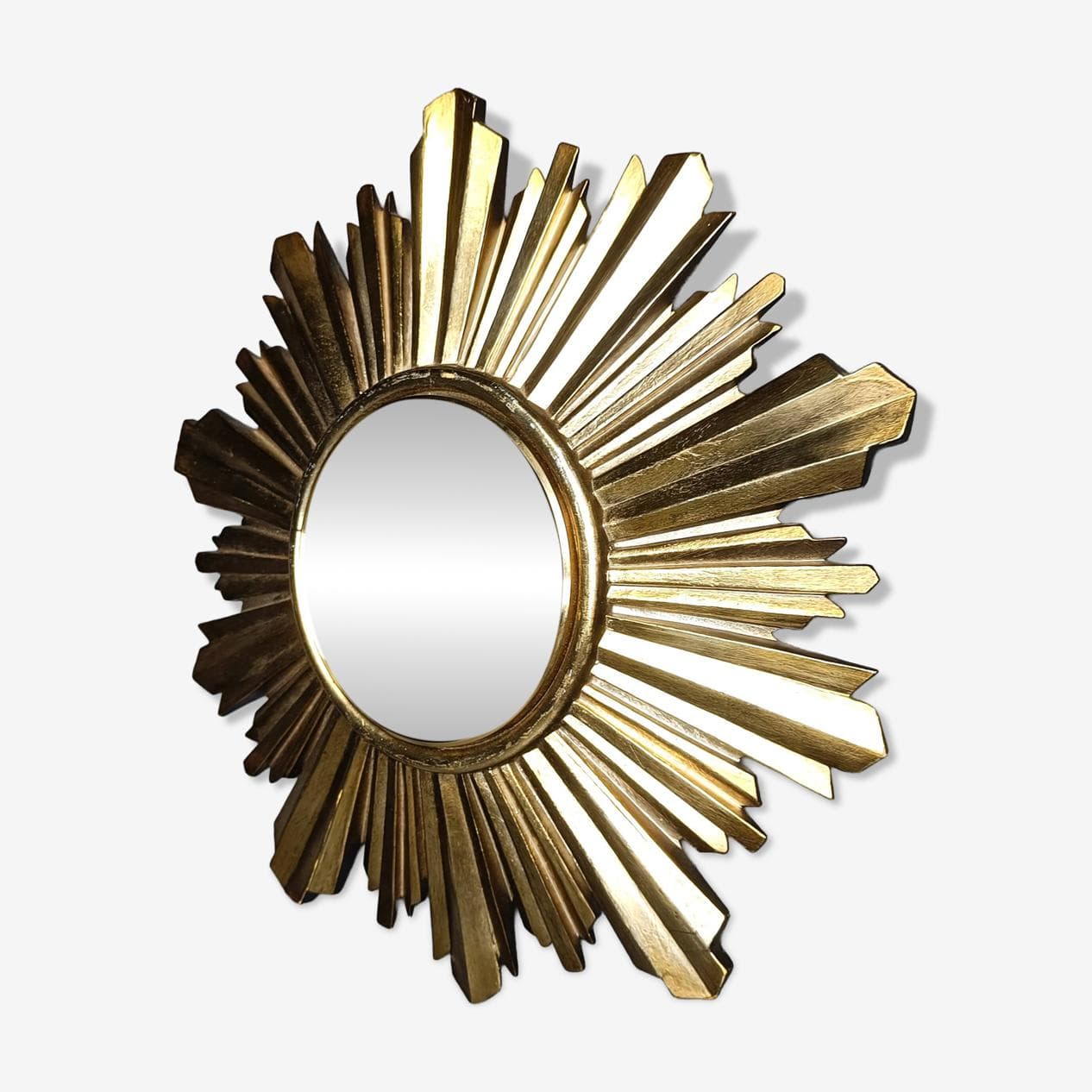 Sunburst mirror, gold, glass, Belgium, 1960s. - 272556