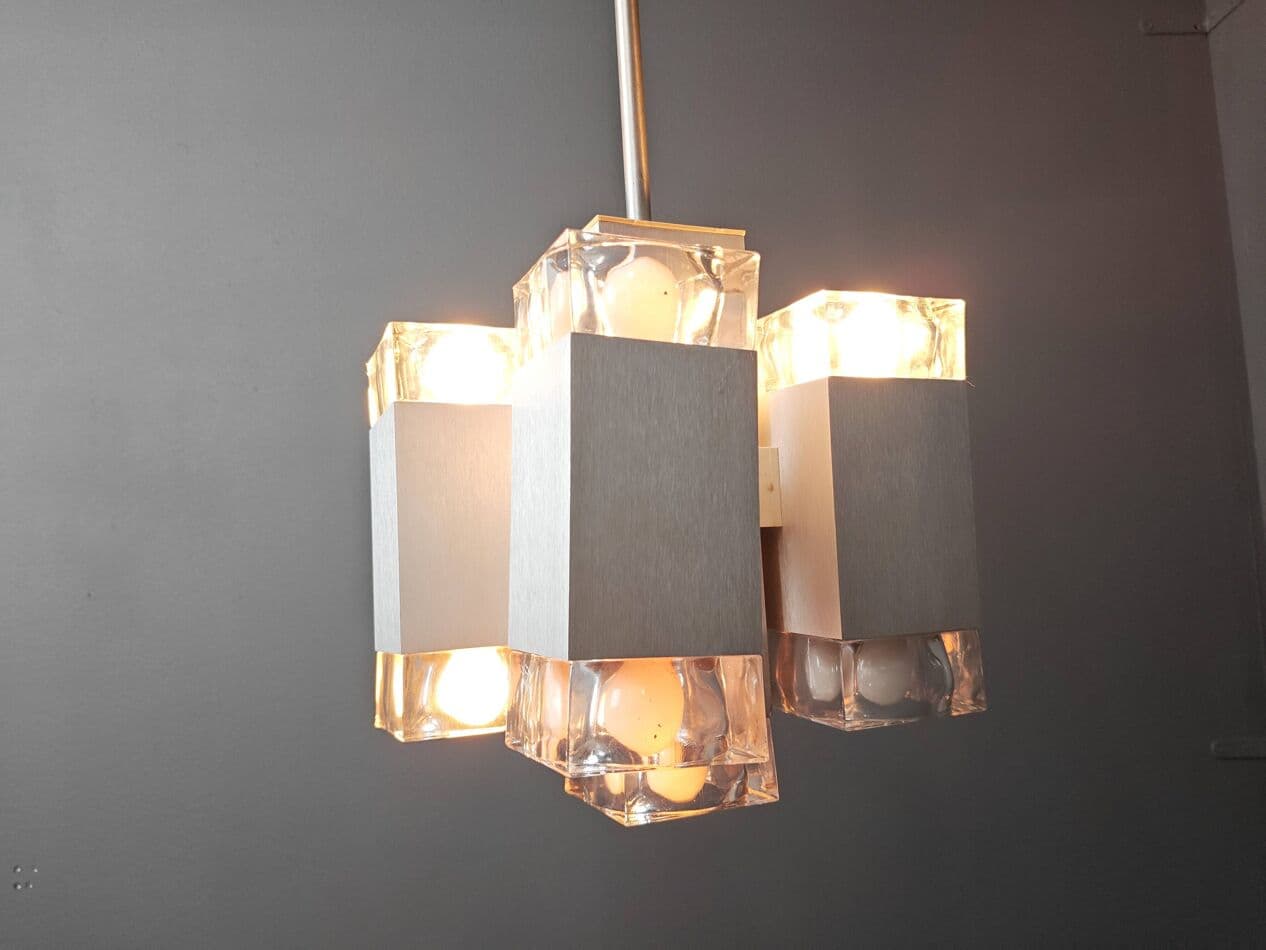 Żyrandol Cubic, srebrny, metal, proj. G. Sciolari, Włochy, lata 70. - 272546
