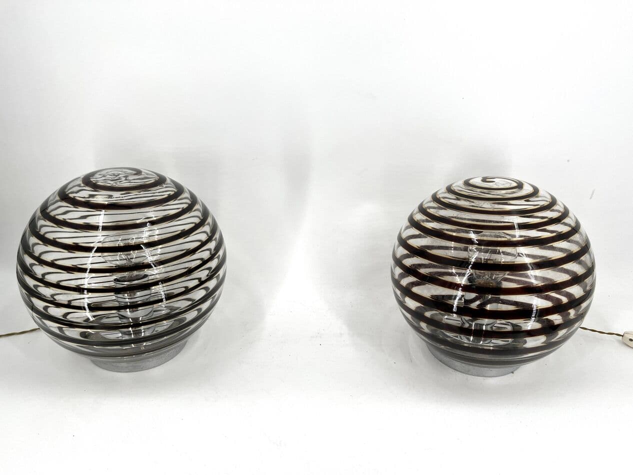 Para lamp stołowych Murano Swirl, brązowy, szkło, Włochy, lata 70. - 272476