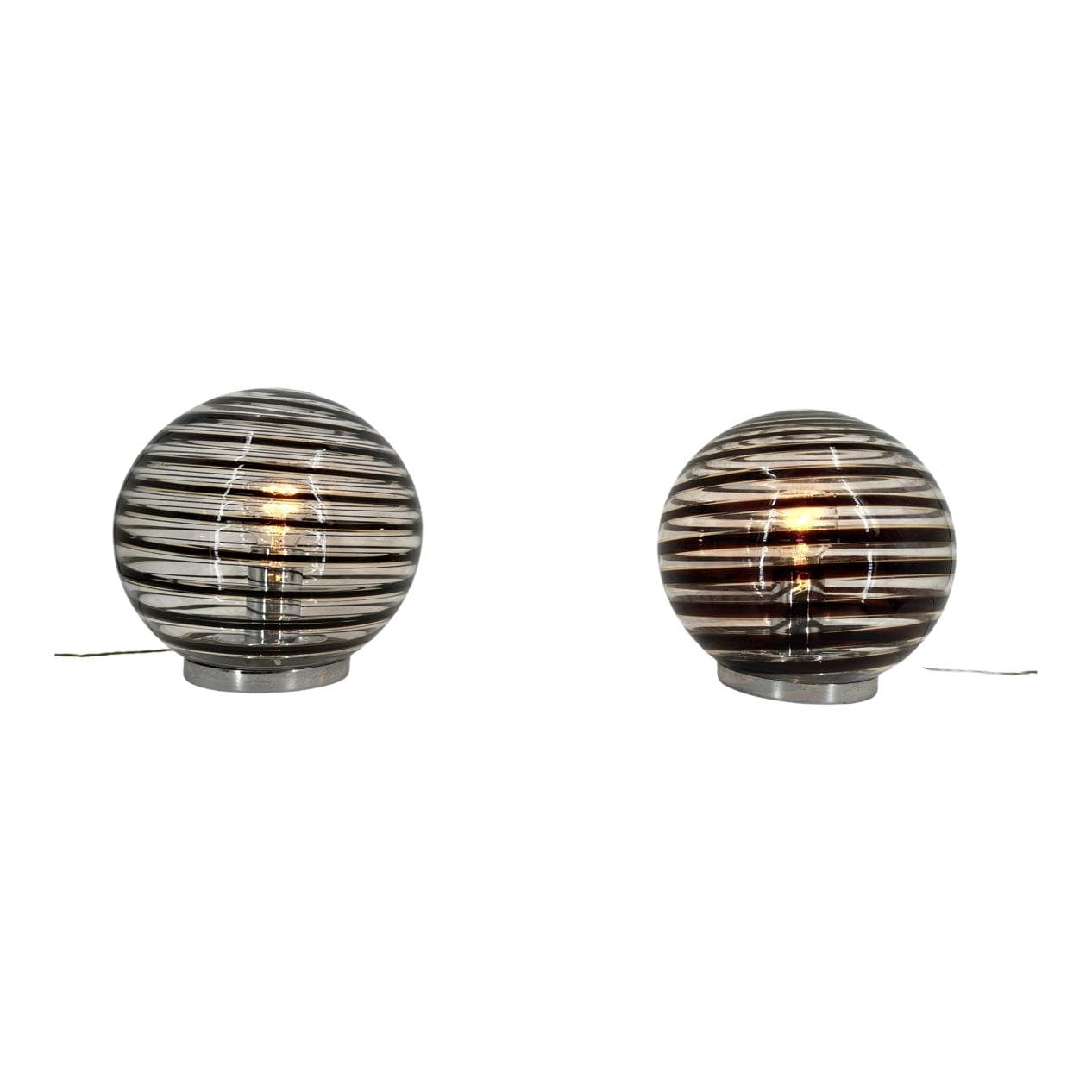 Para lamp stołowych Murano Swirl, brązowy, szkło, Włochy, lata 70.