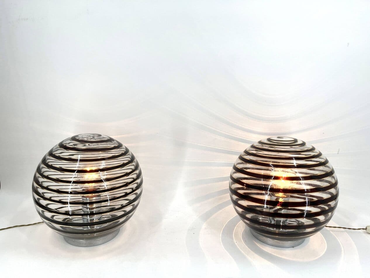 Para lamp stołowych Murano Swirl, brązowy, szkło, Włochy, lata 70. - 272483