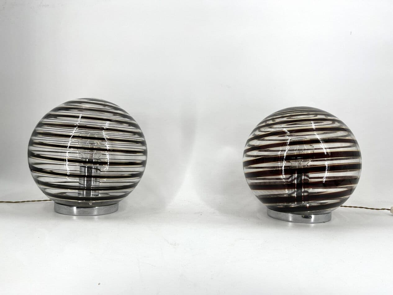 Para lamp stołowych Murano Swirl, brązowy, szkło, Włochy, lata 70. - 272472