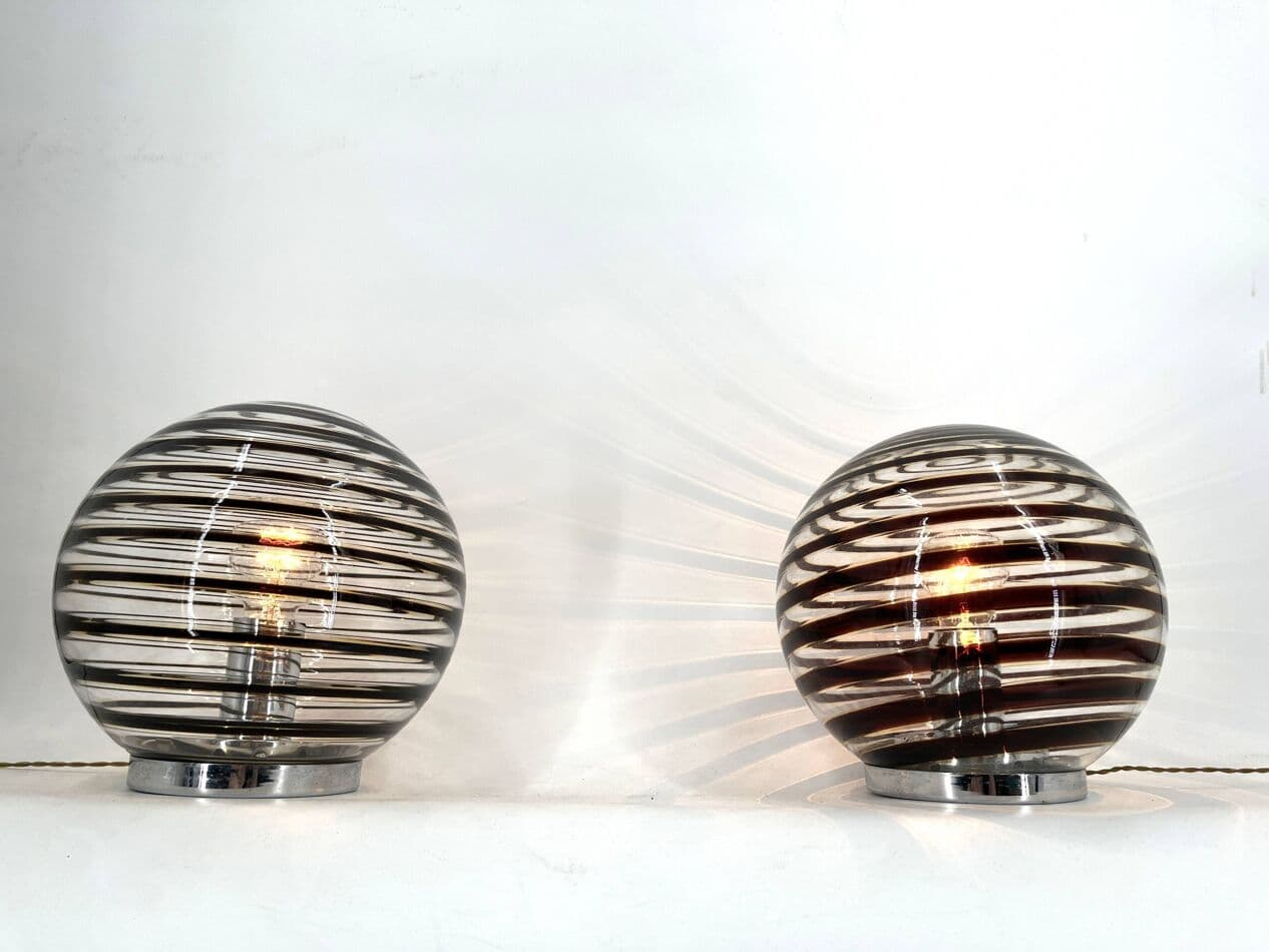 Para lamp stołowych Murano Swirl, brązowy, szkło, Włochy, lata 70. - 272473