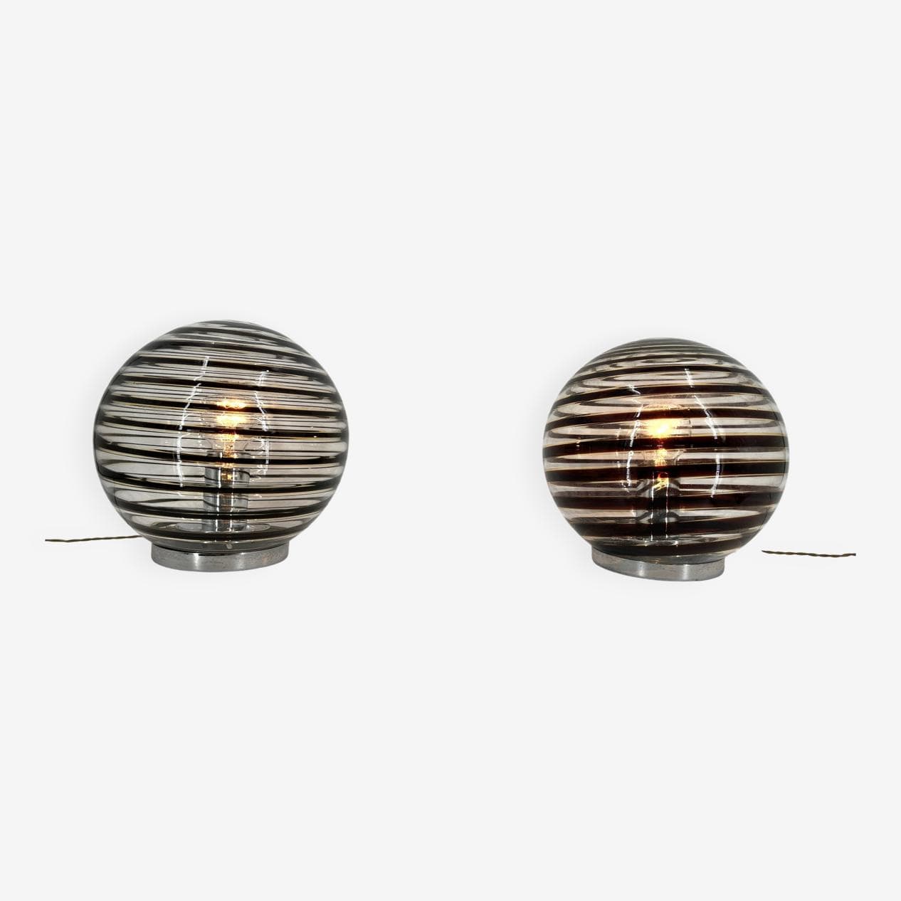 Para lamp stołowych Murano Swirl, brązowy, szkło, Włochy, lata 70. - 272475