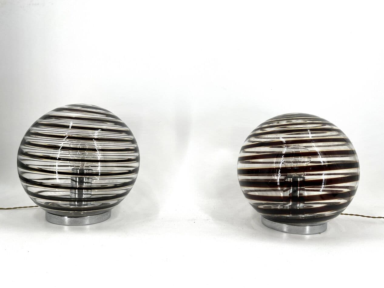 Para lamp stołowych Murano Swirl, brązowy, szkło, Włochy, lata 70. - 272477