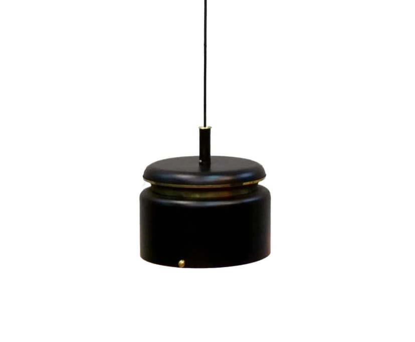 Lampa sufitowa, metal czarny, mosiądz złoty, proj. J. Hammerborg, Fog & Morup, Dania, lata 60.