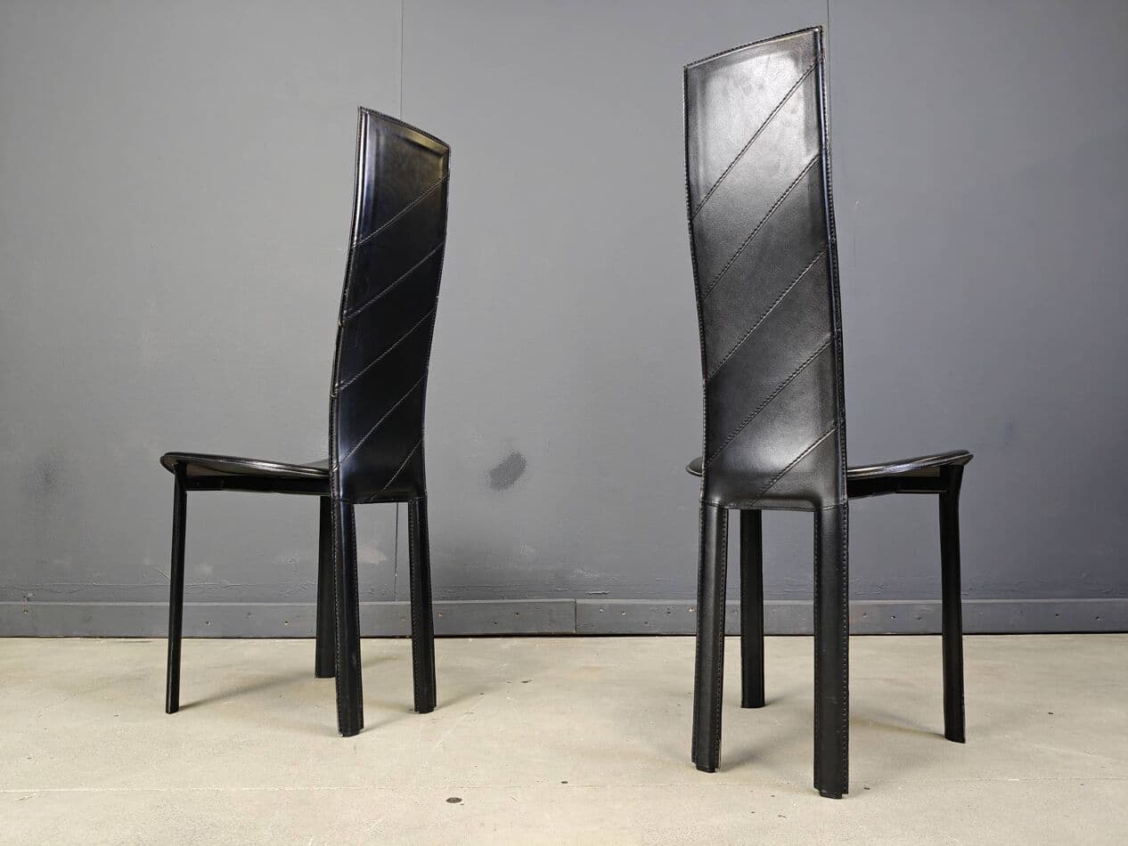 Set of six dining chairs, black leather, Italy, 1980s. - 272335