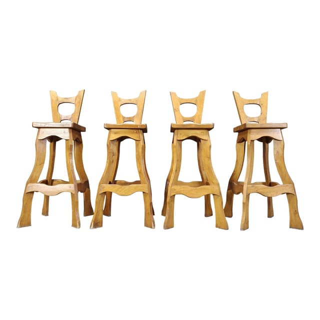 Zestaw czterech stołków barowych brutalistycznych, dąb brązowy, Niemcy, lata 60. - WYMIARY