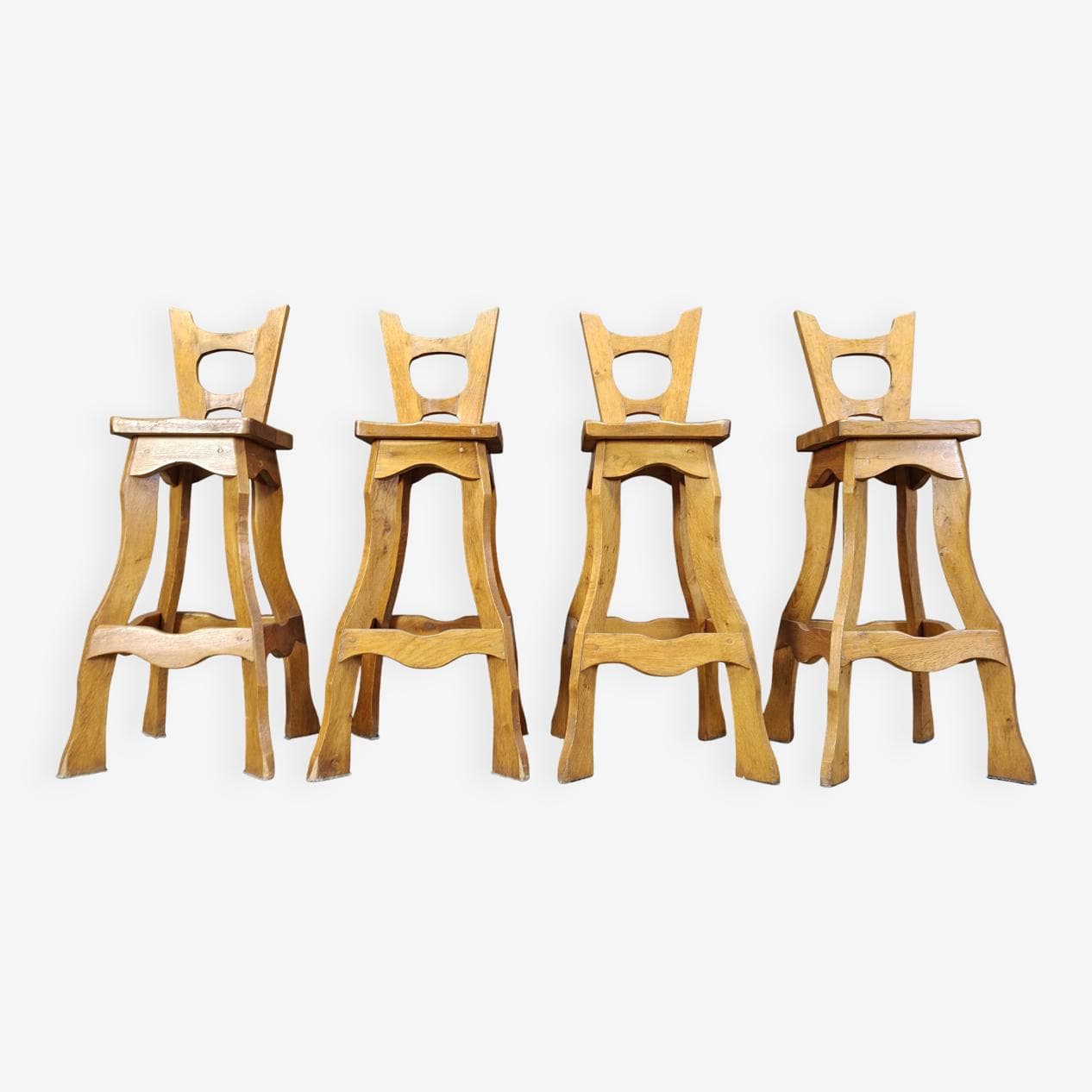 Zestaw czterech stołków barowych brutalistycznych, dąb brązowy, Niemcy, lata 60. - 272322