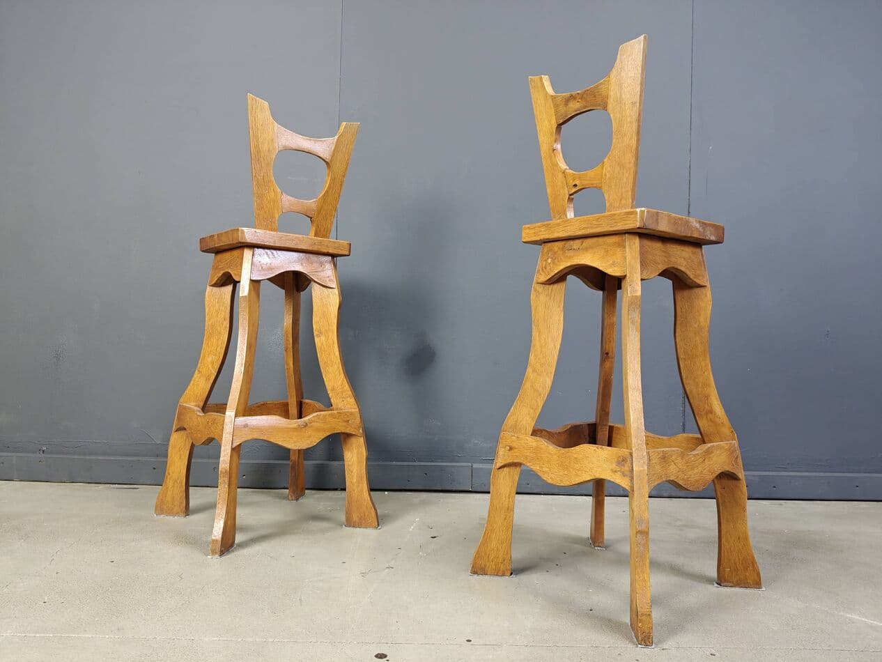 Zestaw czterech stołków barowych brutalistycznych, dąb brązowy, Niemcy, lata 60. - 272320