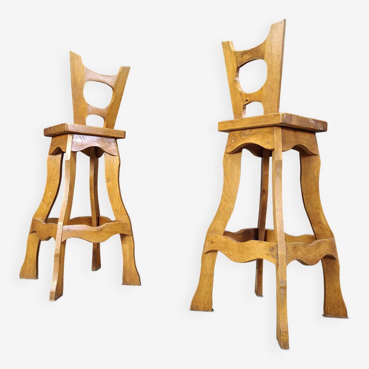 Zestaw czterech stołków barowych brutalistycznych, dąb brązowy, Niemcy, lata 60. - 272321