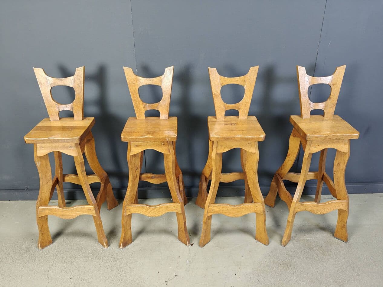 Zestaw czterech stołków barowych brutalistycznych, dąb brązowy, Niemcy, lata 60. - 272330
