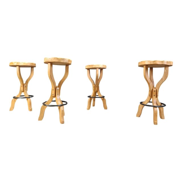 Zestaw czterech stołków barowych Brutalist, dąb brązowy, stal czarna, Belgia, lata 60. - WYMIARY