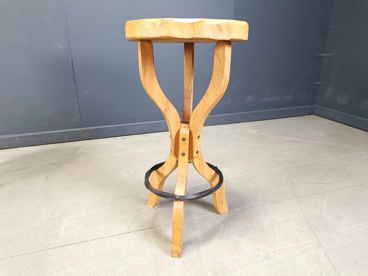 Zestaw czterech stołków barowych Brutalist, dąb brązowy, stal czarna, Belgia, lata 60. - 272279