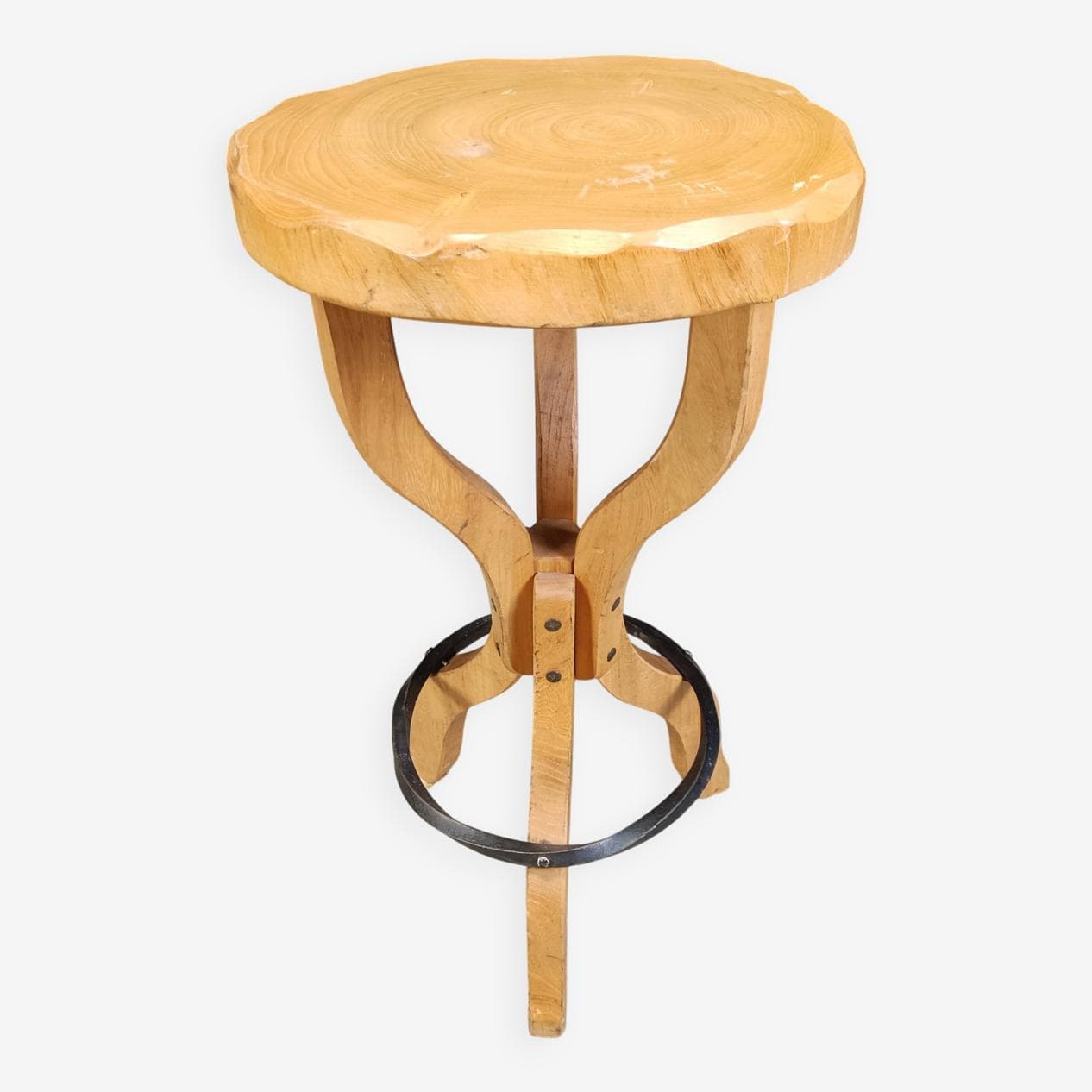 Zestaw czterech stołków barowych Brutalist, dąb brązowy, stal czarna, Belgia, lata 60. - 272271