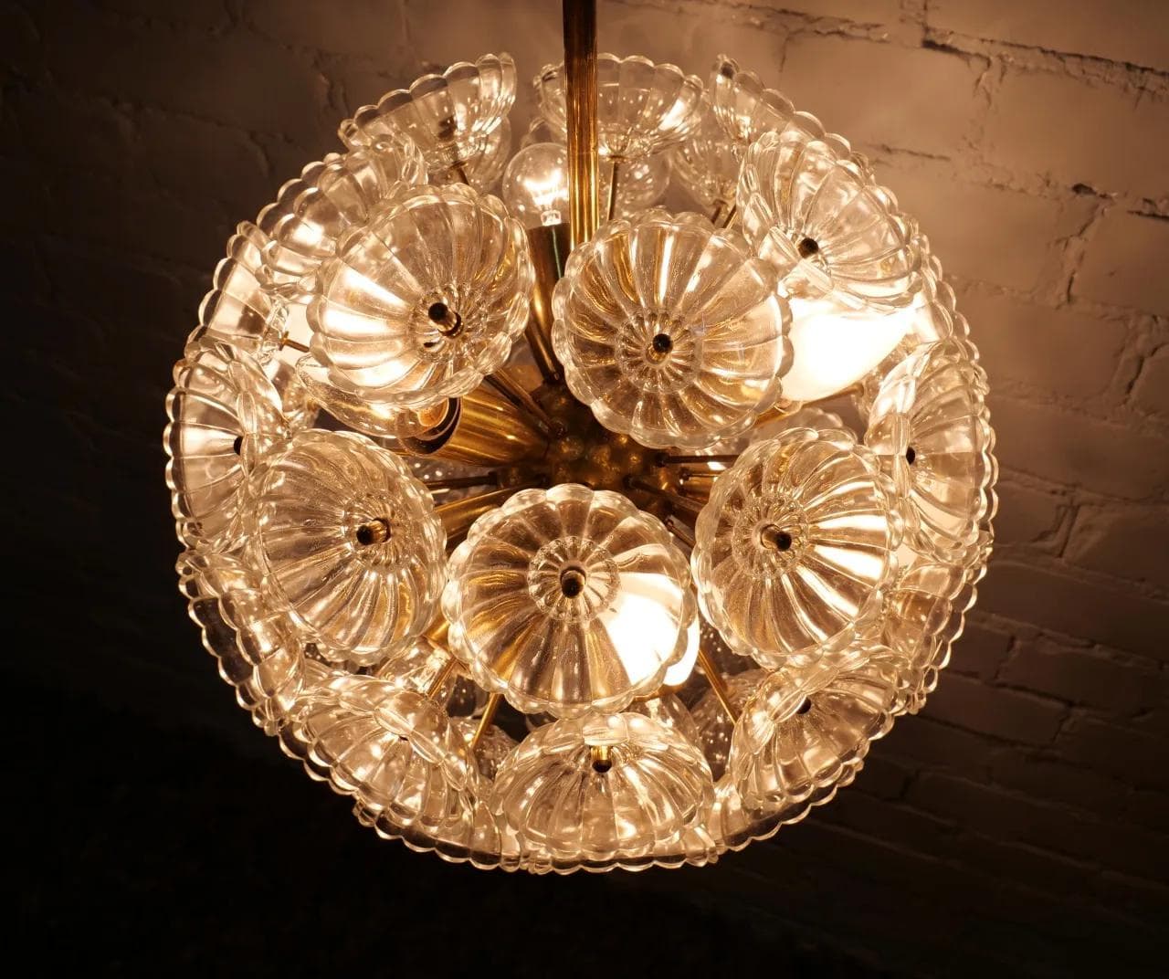 Crystal and Brass Chandelier, by E. Stejnar for VEB Kristallleuchte Ebersbach, Germany, 1960s - 19102