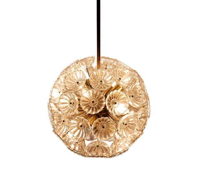 Crystal and Brass Chandelier, by E. Stejnar for VEB Kristallleuchte Ebersbach, Germany, 1960s - DIMENSION