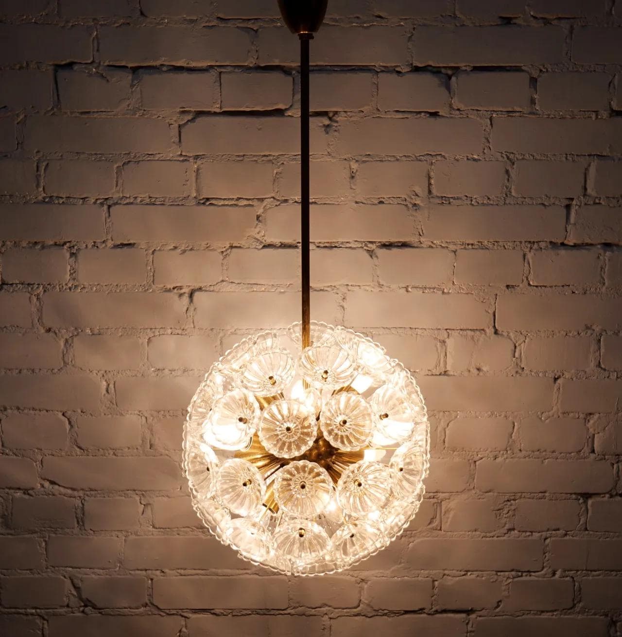 Crystal and Brass Chandelier, by E. Stejnar for VEB Kristallleuchte Ebersbach, Germany, 1960s - 19104