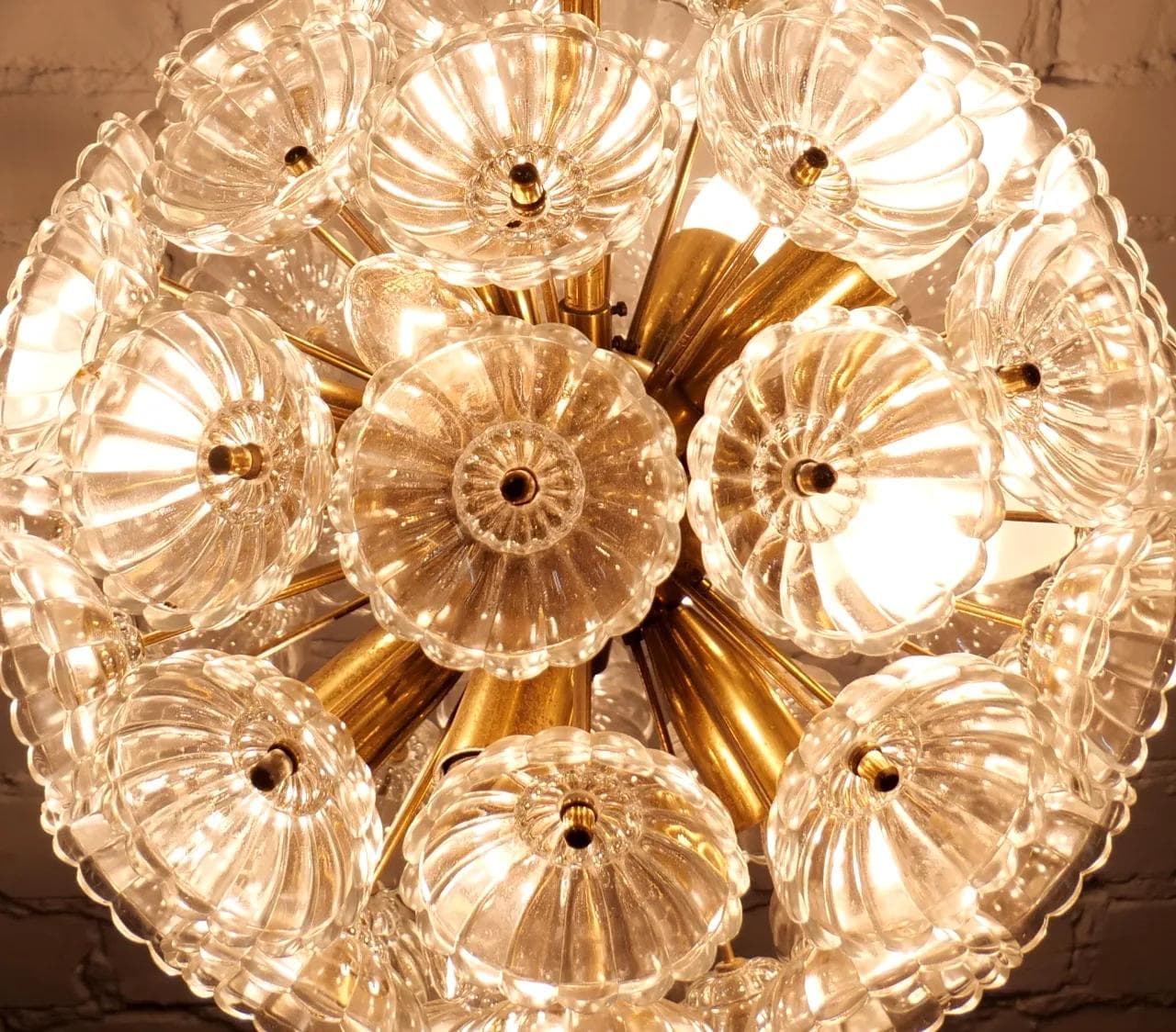 Crystal and Brass Chandelier, by E. Stejnar for VEB Kristallleuchte Ebersbach, Germany, 1960s - 19101