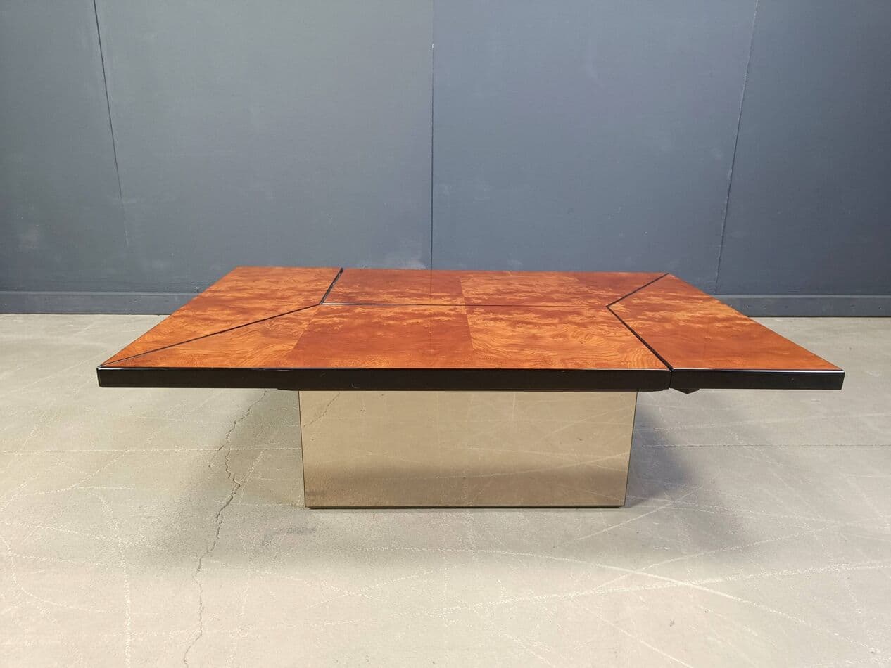 Coffee table, brown burl wood, by P. Michel, France, 1970s. - 272244