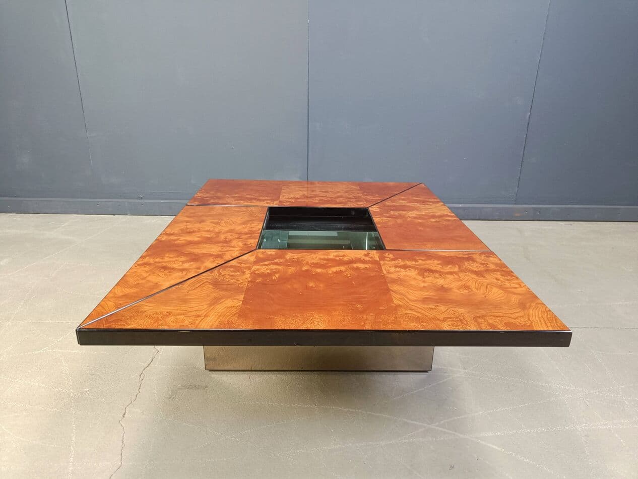 Coffee table, brown burl wood, by P. Michel, France, 1970s. - 272248