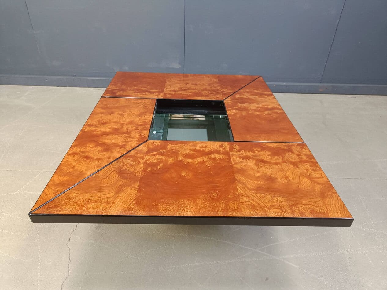 Coffee table, brown burl wood, by P. Michel, France, 1970s. - 272249