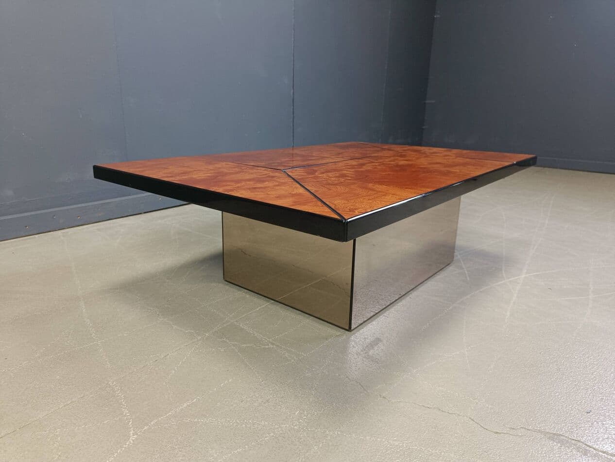 Coffee table, brown burl wood, by P. Michel, France, 1970s. - 272253