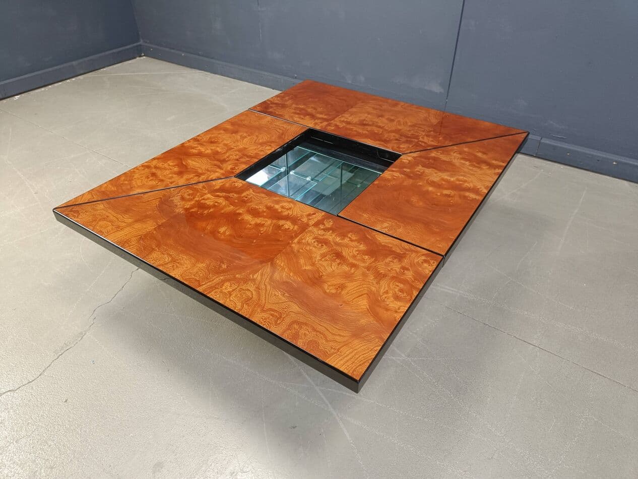 Coffee table, brown burl wood, by P. Michel, France, 1970s. - 272247