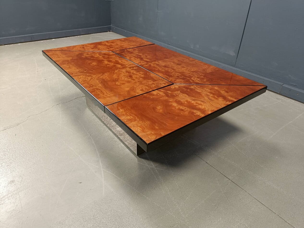 Coffee table, brown burl wood, by P. Michel, France, 1970s. - 272252