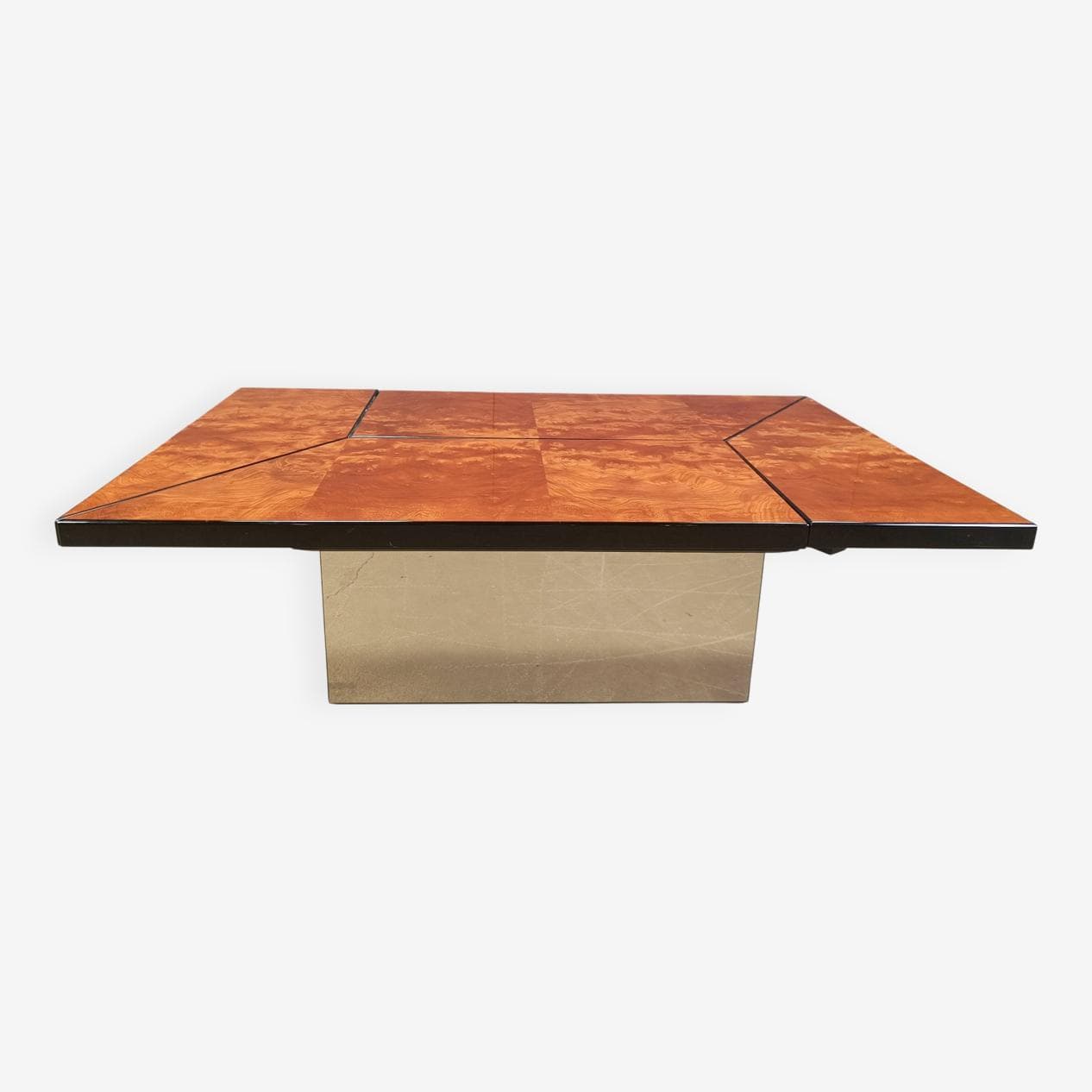 Coffee table, brown burl wood, by P. Michel, France, 1970s. - 272246