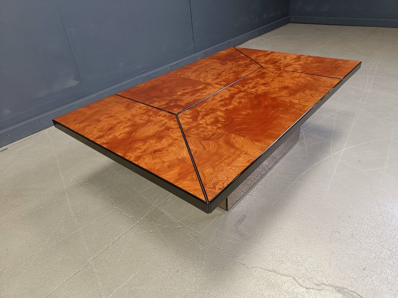 Coffee table, brown burl wood, by P. Michel, France, 1970s. - 272254