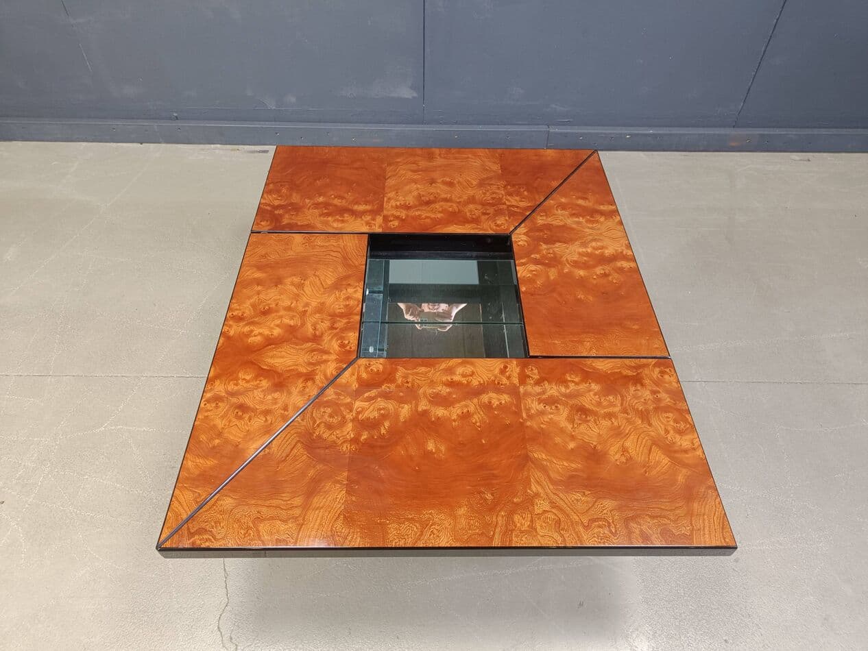 Coffee table, brown burl wood, by P. Michel, France, 1970s. - 272250