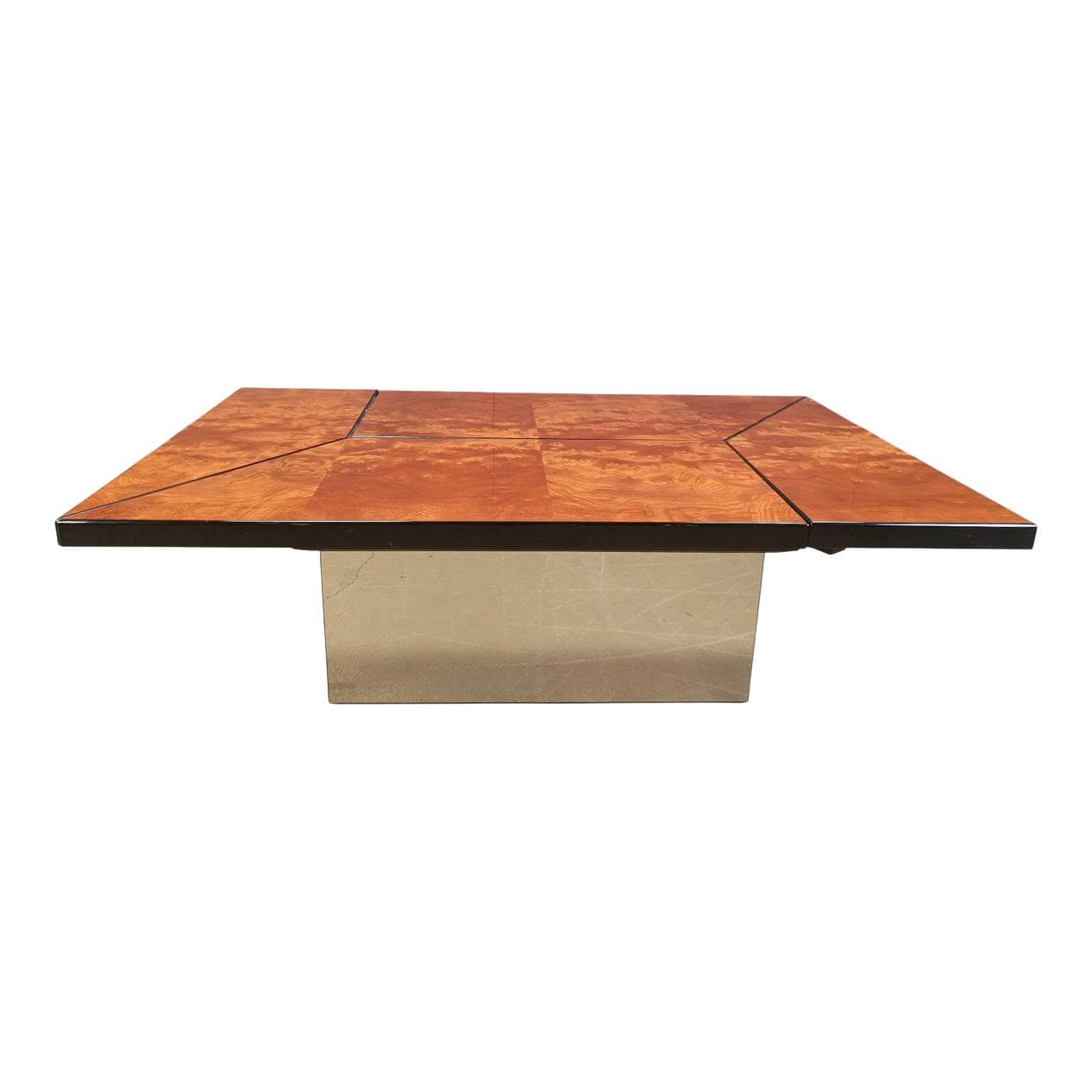 Coffee table, brown burl wood, by P. Michel, France, 1970s.